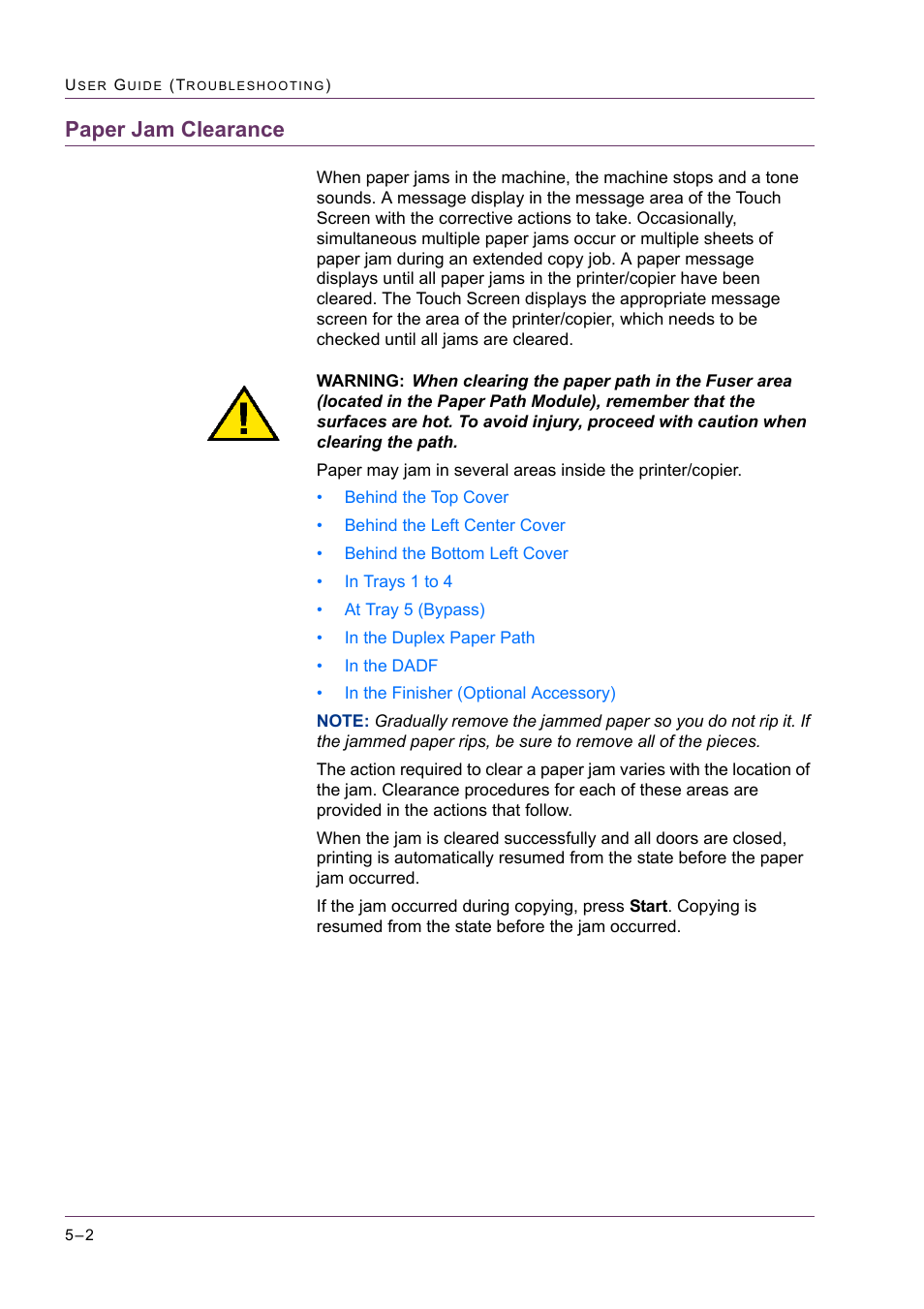 Paper jam clearance, Paper jam clearance 5-2, Paper jam clearance 2 | Xerox WorkCentre M24-2780 User Manual | Page 408 / 441