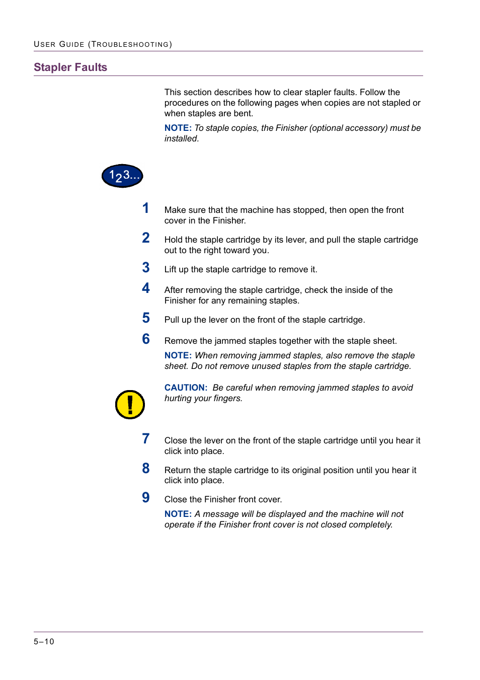 Stapler faults, Stapler faults 5-10, Stapler faults 10 | Xerox WorkCentre M24-2780 User Manual | Page 416 / 441