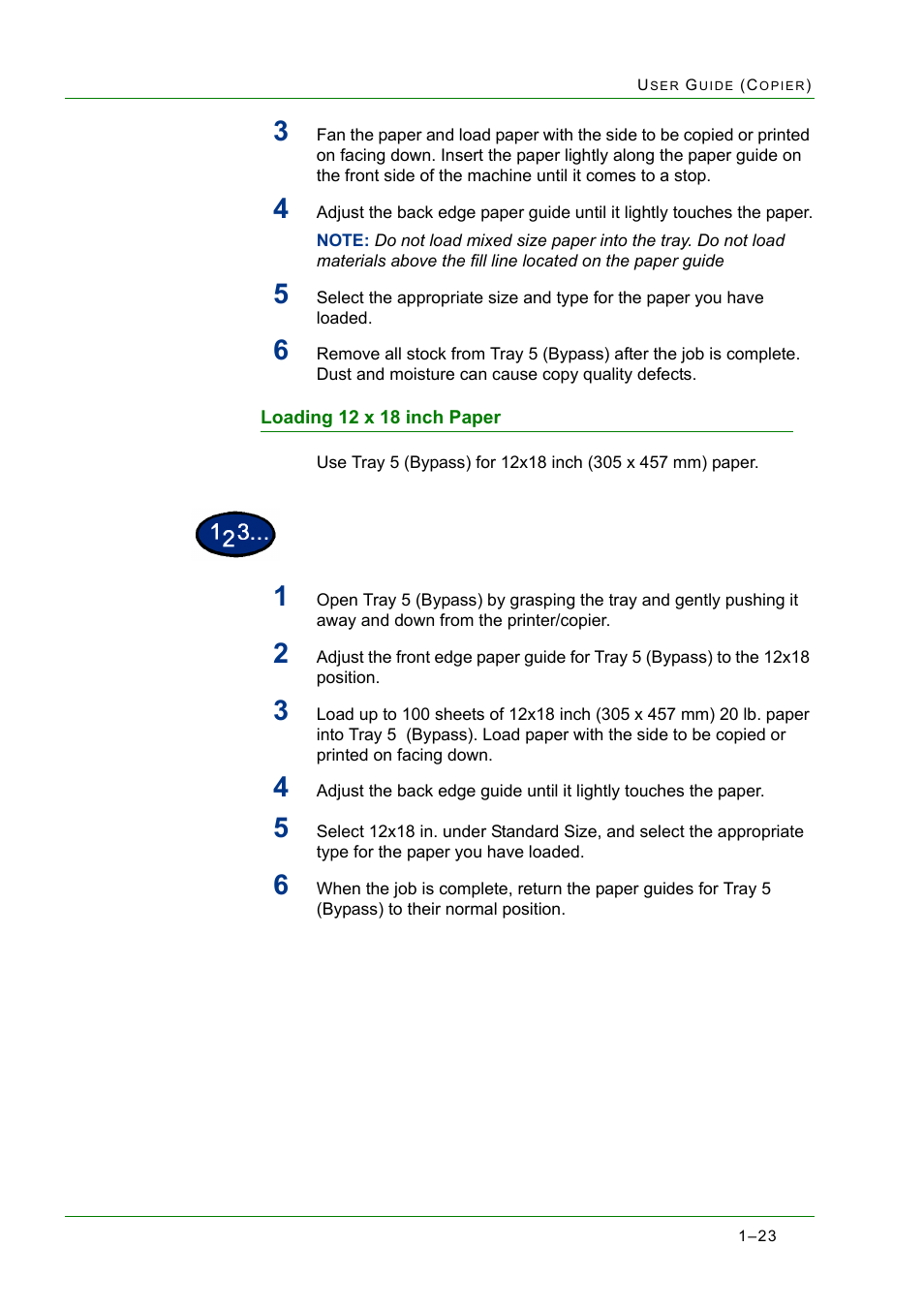 Loading 12 x 18 inch paper, Loading 12 x 18 inch paper 1-23, Loading 12 x 18 inch paper 23 | Xerox WorkCentre M24-2780 User Manual | Page 65 / 441