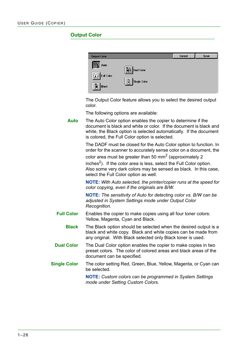 Output color, Output color 1-26, Output color 26 | Xerox WorkCentre M24-2780 User Manual | Page 68 / 441