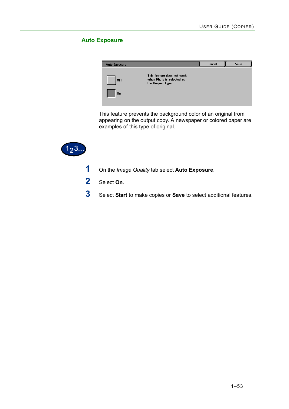 Auto exposure, Auto exposure 1-53, Auto exposure 53 | Xerox WorkCentre M24-2780 User Manual | Page 95 / 441