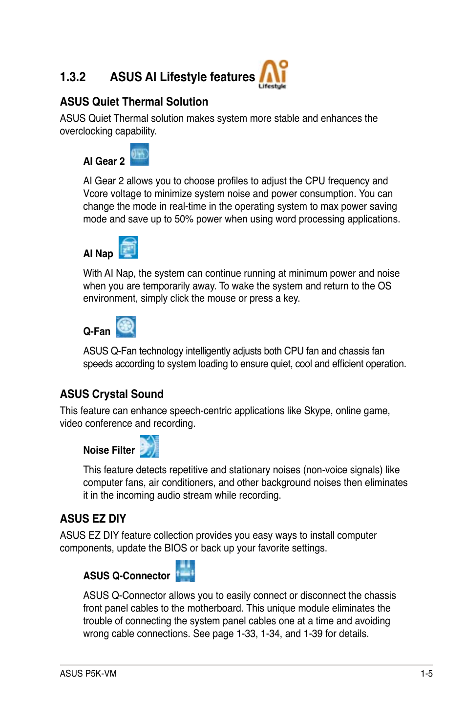 2 asus ai lifestyle features | Asus P5K-VM User Manual | Page 17 / 98