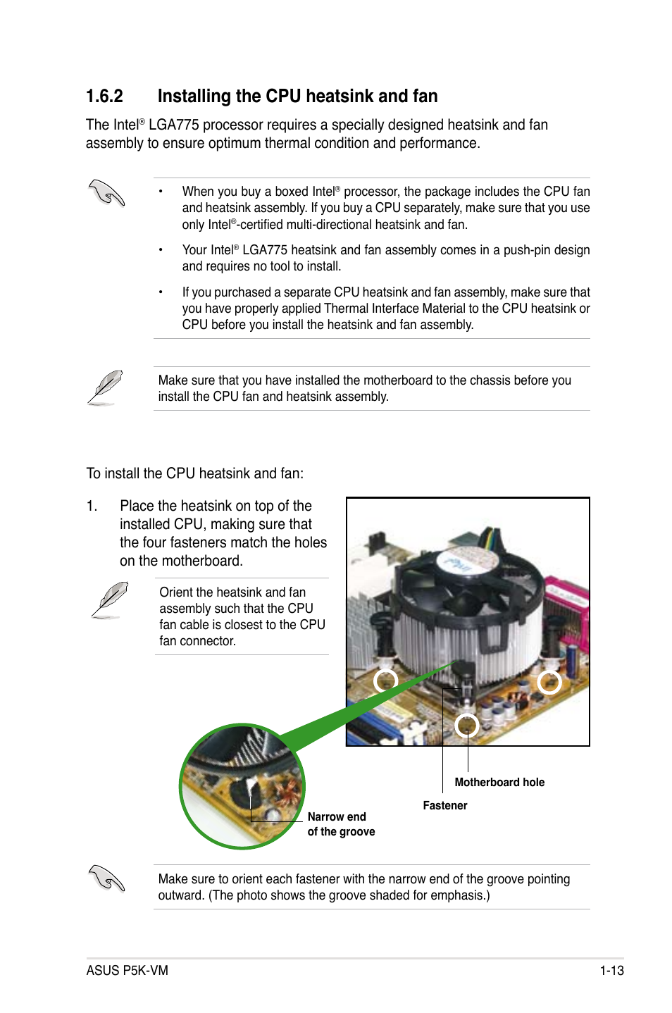 2 installing the cpu heatsink and fan | Asus P5K-VM User Manual | Page 25 / 98