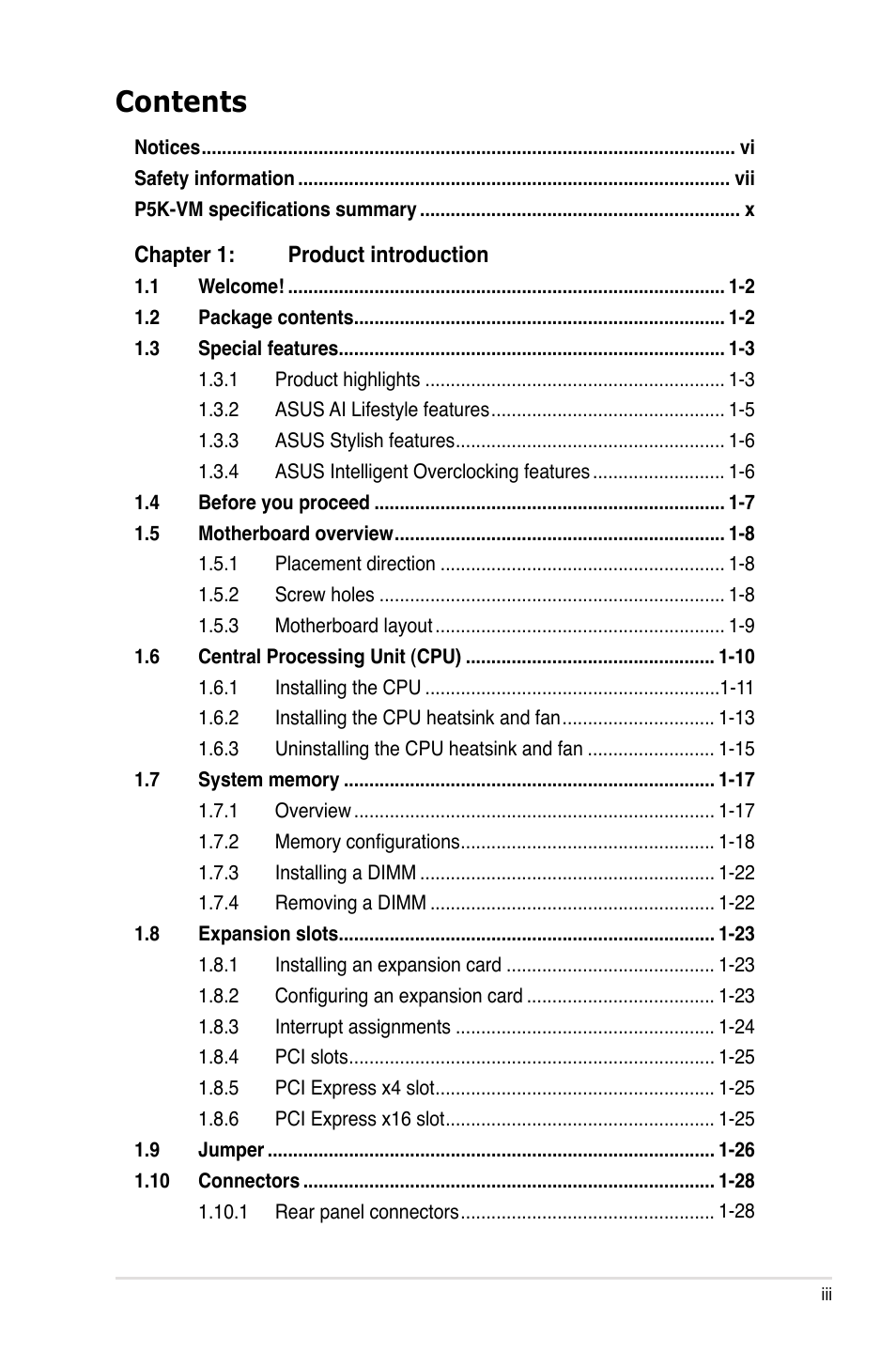 Asus P5K-VM User Manual | Page 3 / 98