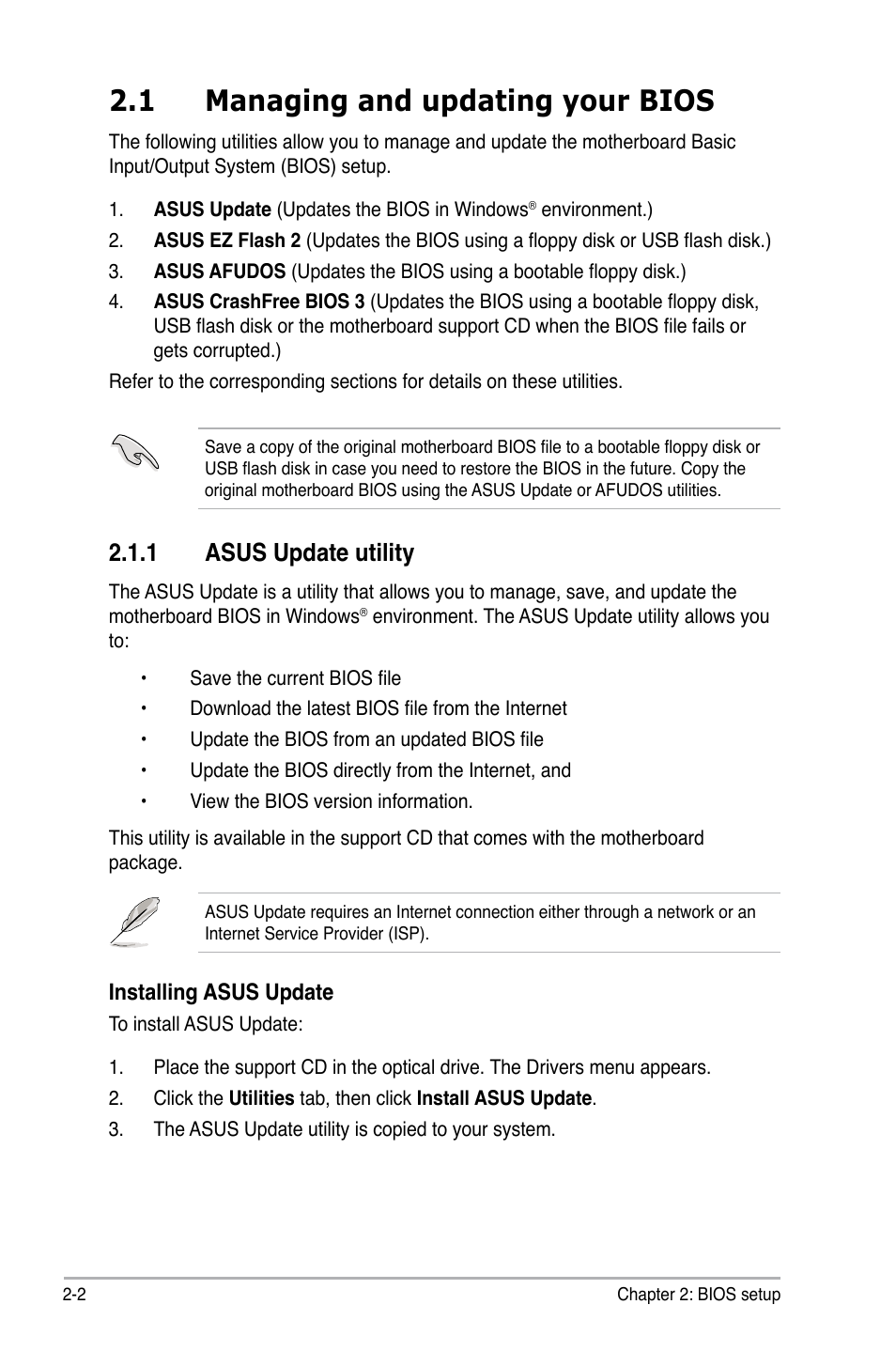 1 managing and updating your bios, 1 asus update utility | Asus P5K-VM User Manual | Page 54 / 98