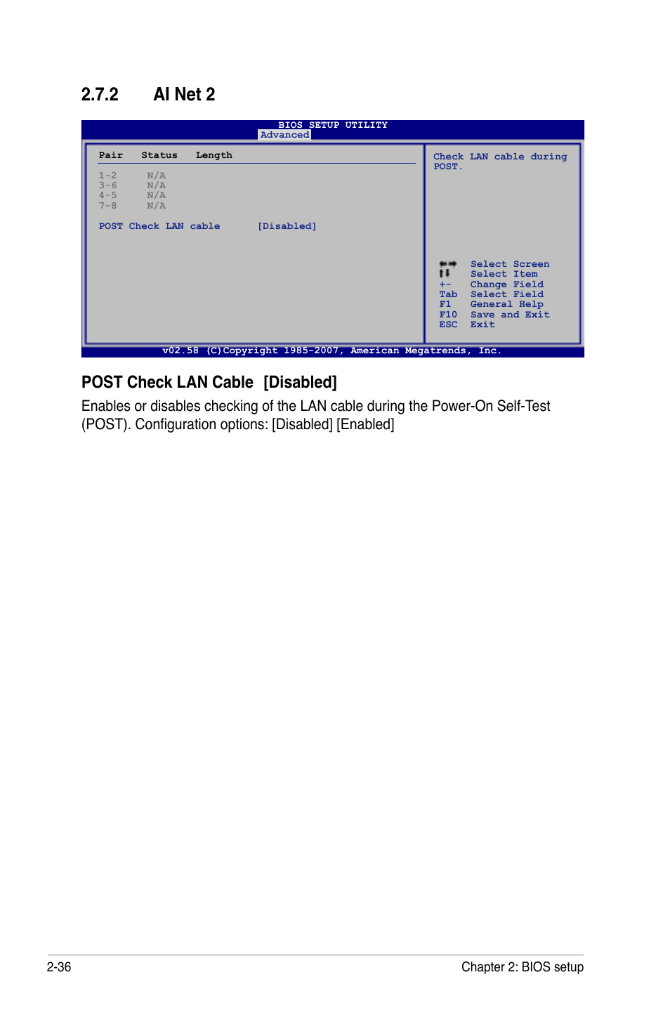 2 ai net 2, Post check lan cable [disabled | Asus P5K-VM User Manual | Page 88 / 98