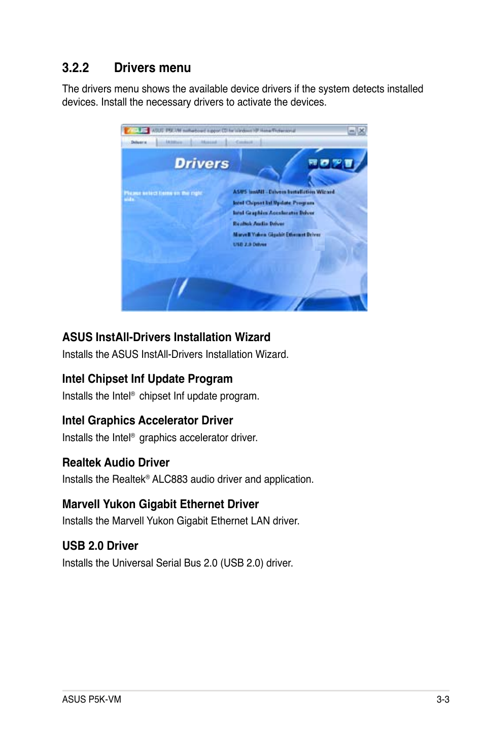 2 drivers menu | Asus P5K-VM User Manual | Page 93 / 98