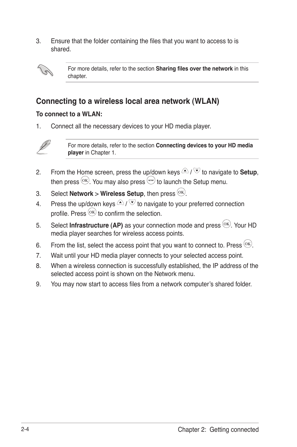 Connecting to a wireless local area network (wlan) | Asus HDP-R3 User Manual | Page 21 / 49