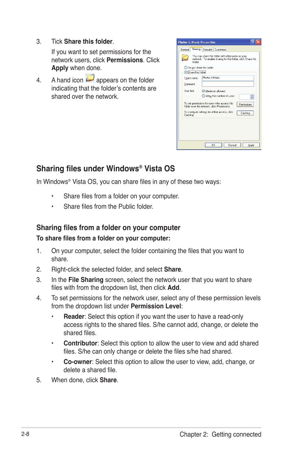 Sharing files under windows® vista os, Sharing files under windows, Vista os -8 | Vista os | Asus HDP-R3 User Manual | Page 25 / 49
