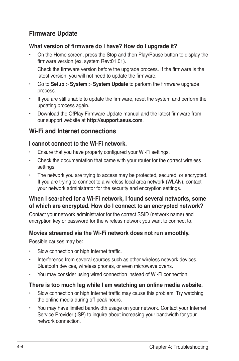 Firmware update, Wi-fi and internet connections | Asus HDP-R3 User Manual | Page 40 / 49