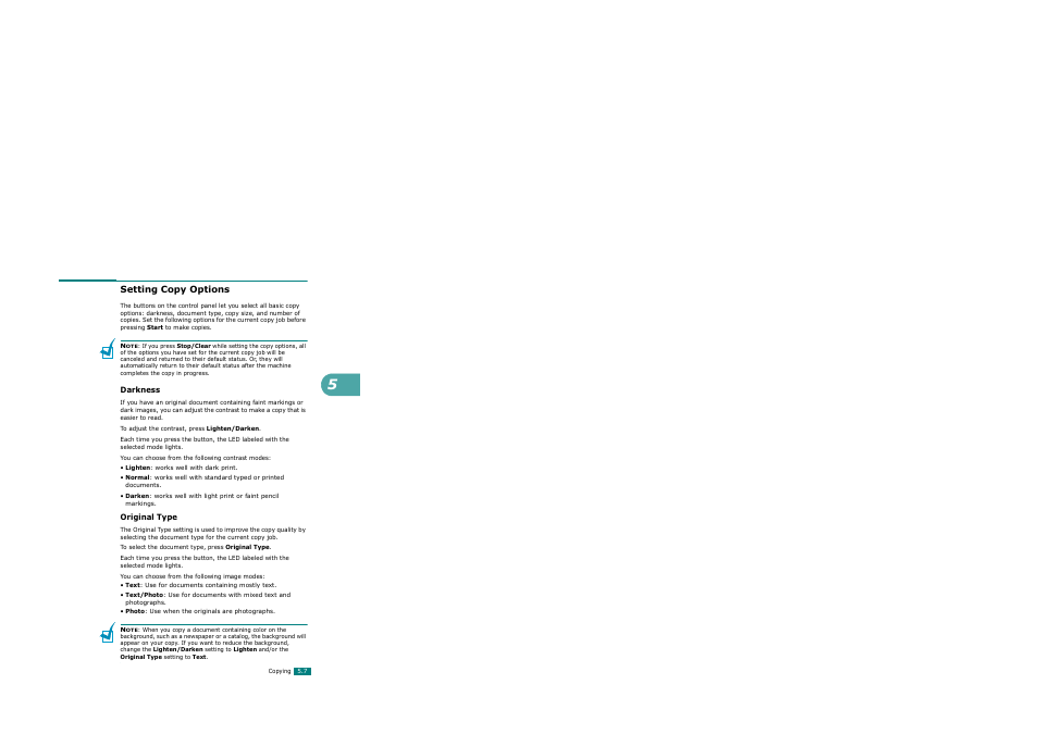 Setting copy options, Darkness, Original type | Darkness original type | Xerox WorkCentre PE120-120i-3124 User Manual | Page 111 / 283