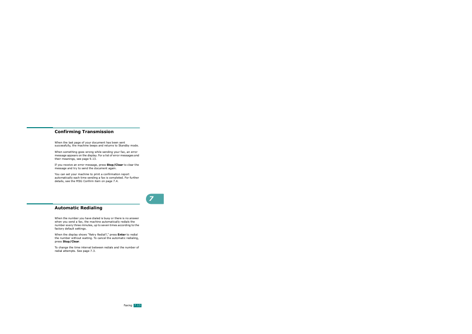 Confirming transmission, Automatic redialing, Confirming transmission automatic redialing | Xerox WorkCentre PE120-120i-3124 User Manual | Page 139 / 283