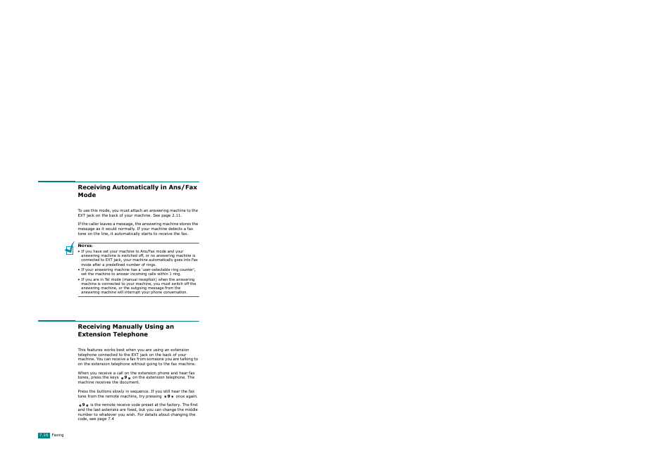 Receiving automatically in ans/fax mode, Receiving manually using an extension telephone | Xerox WorkCentre PE120-120i-3124 User Manual | Page 142 / 283