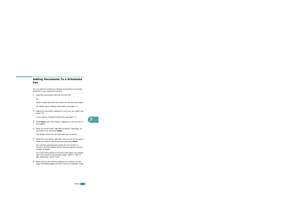 Adding documents to a scheduled fax | Xerox WorkCentre PE120-120i-3124 User Manual | Page 159 / 283