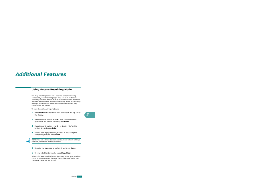 Using secure receiving mode, Additional features | Xerox WorkCentre PE120-120i-3124 User Manual | Page 161 / 283