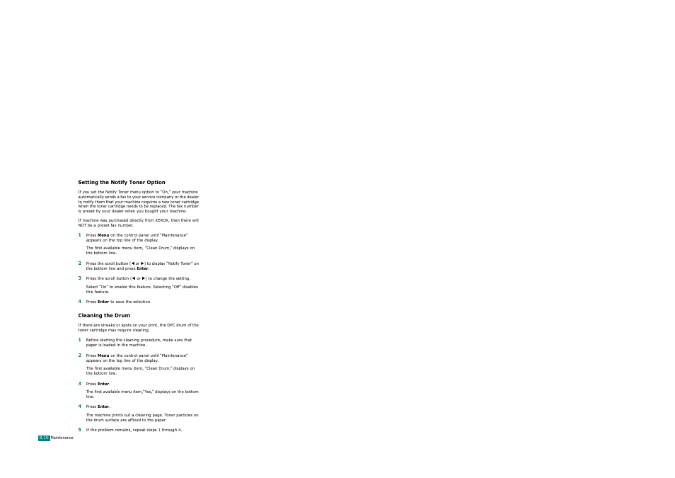 Setting the notify toner option, Cleaning the drum | Xerox WorkCentre PE120-120i-3124 User Manual | Page 176 / 283