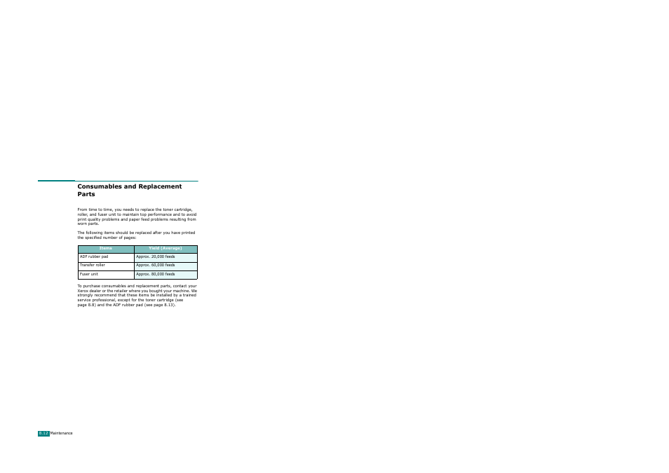 Consumables and replacement parts | Xerox WorkCentre PE120-120i-3124 User Manual | Page 178 / 283