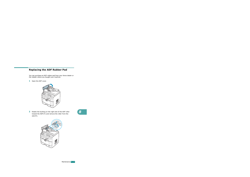 Replacing the adf rubber pad | Xerox WorkCentre PE120-120i-3124 User Manual | Page 179 / 283