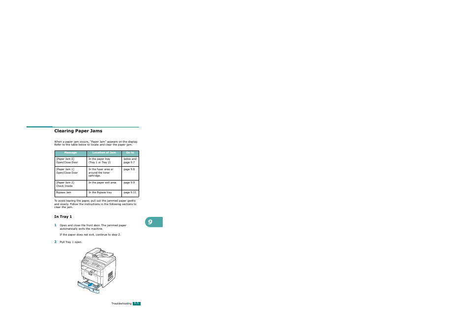 Clearing paper jams, In tray 1 | Xerox WorkCentre PE120-120i-3124 User Manual | Page 185 / 283