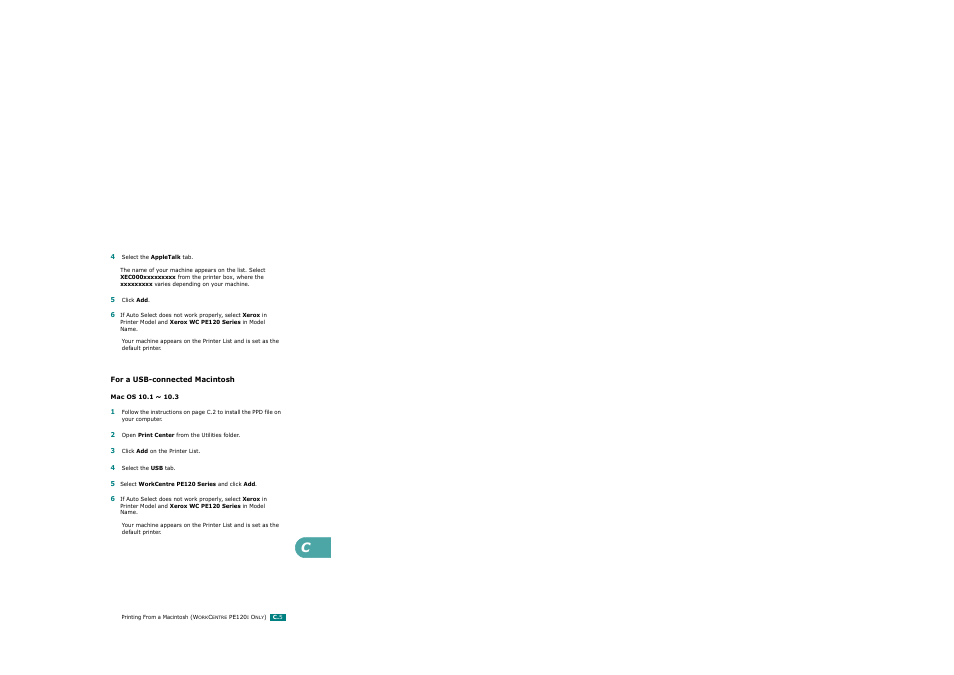 For a usb-connected macintosh | Xerox WorkCentre PE120-120i-3124 User Manual | Page 257 / 283