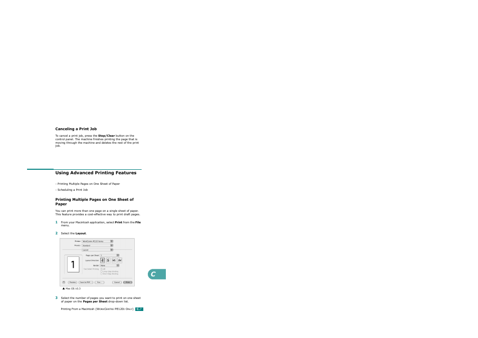 Canceling a print job, Using advanced printing features | Xerox WorkCentre PE120-120i-3124 User Manual | Page 259 / 283