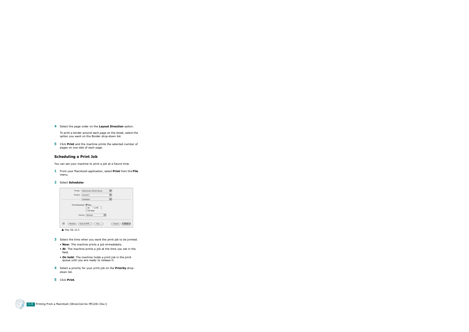 Scheduling a print job | Xerox WorkCentre PE120-120i-3124 User Manual | Page 260 / 283