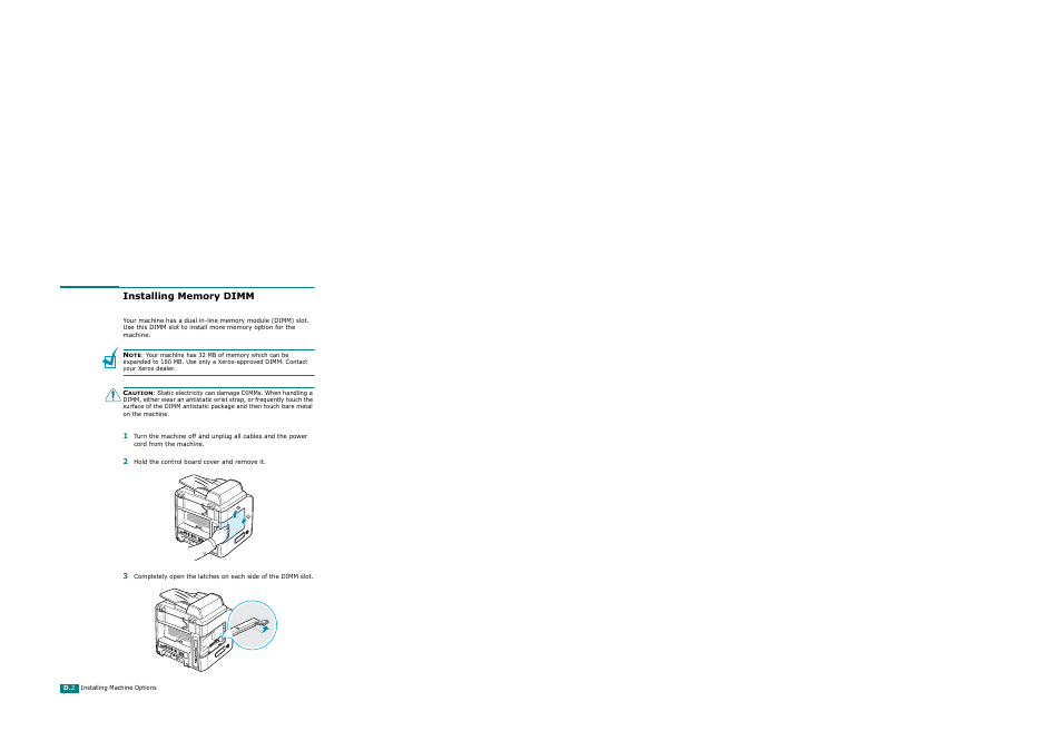 Installing memory dimm | Xerox WorkCentre PE120-120i-3124 User Manual | Page 262 / 283