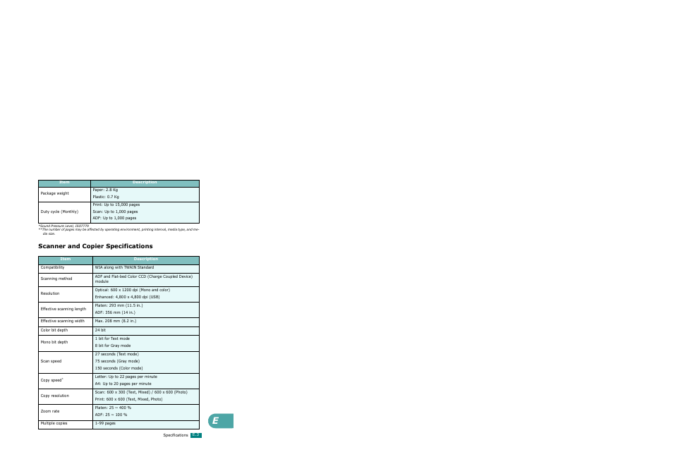 Scanner and copier specifications | Xerox WorkCentre PE120-120i-3124 User Manual | Page 271 / 283