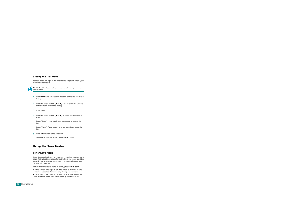 Setting the dial mode, Using the save modes, Toner save mode | Xerox WorkCentre PE120-120i-3124 User Manual | Page 50 / 283