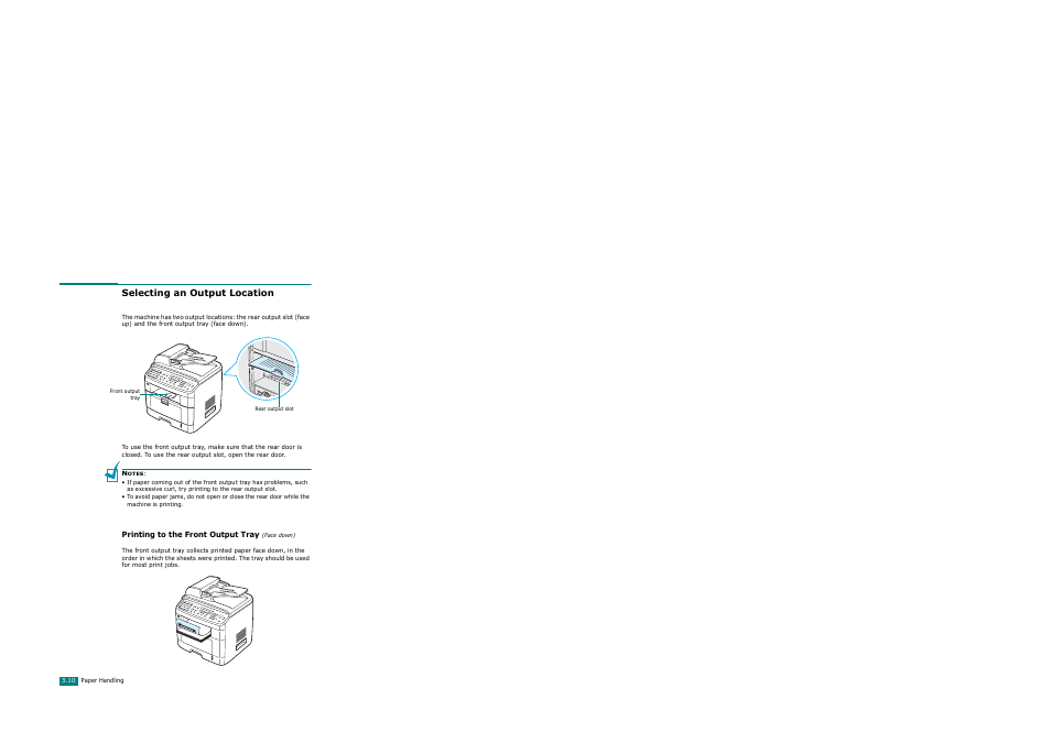 Selecting an output location, Printing to the front output tray (face down) | Xerox WorkCentre PE120-120i-3124 User Manual | Page 76 / 283