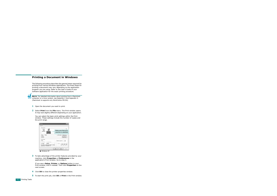 Printing a document in windows | Xerox WorkCentre PE120-120i-3124 User Manual | Page 80 / 283