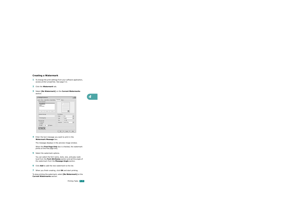 Creating a watermark | Xerox WorkCentre PE120-120i-3124 User Manual | Page 99 / 283