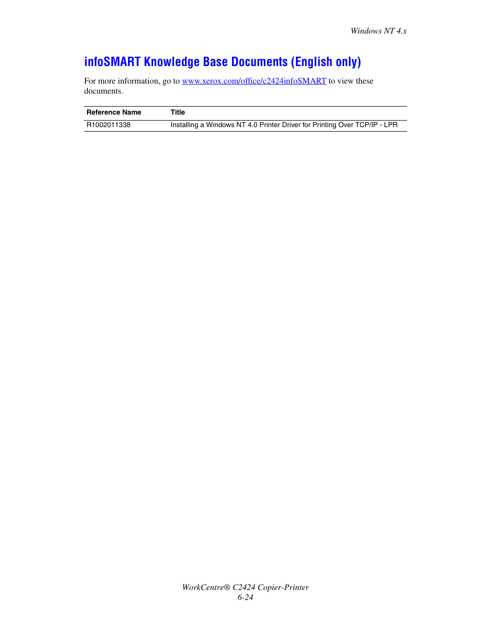 Infosmart knowledge base documents (english only), Infosmart knowledge base documents | Xerox WorkCentre C2424-5984 User Manual | Page 24 / 43
