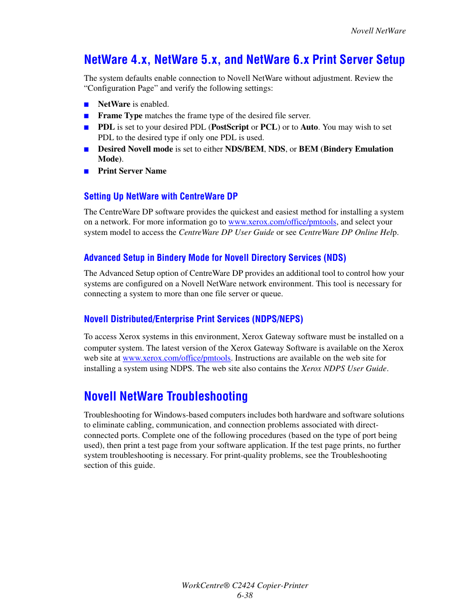 Novell netware troubleshooting | Xerox WorkCentre C2424-5984 User Manual | Page 38 / 43
