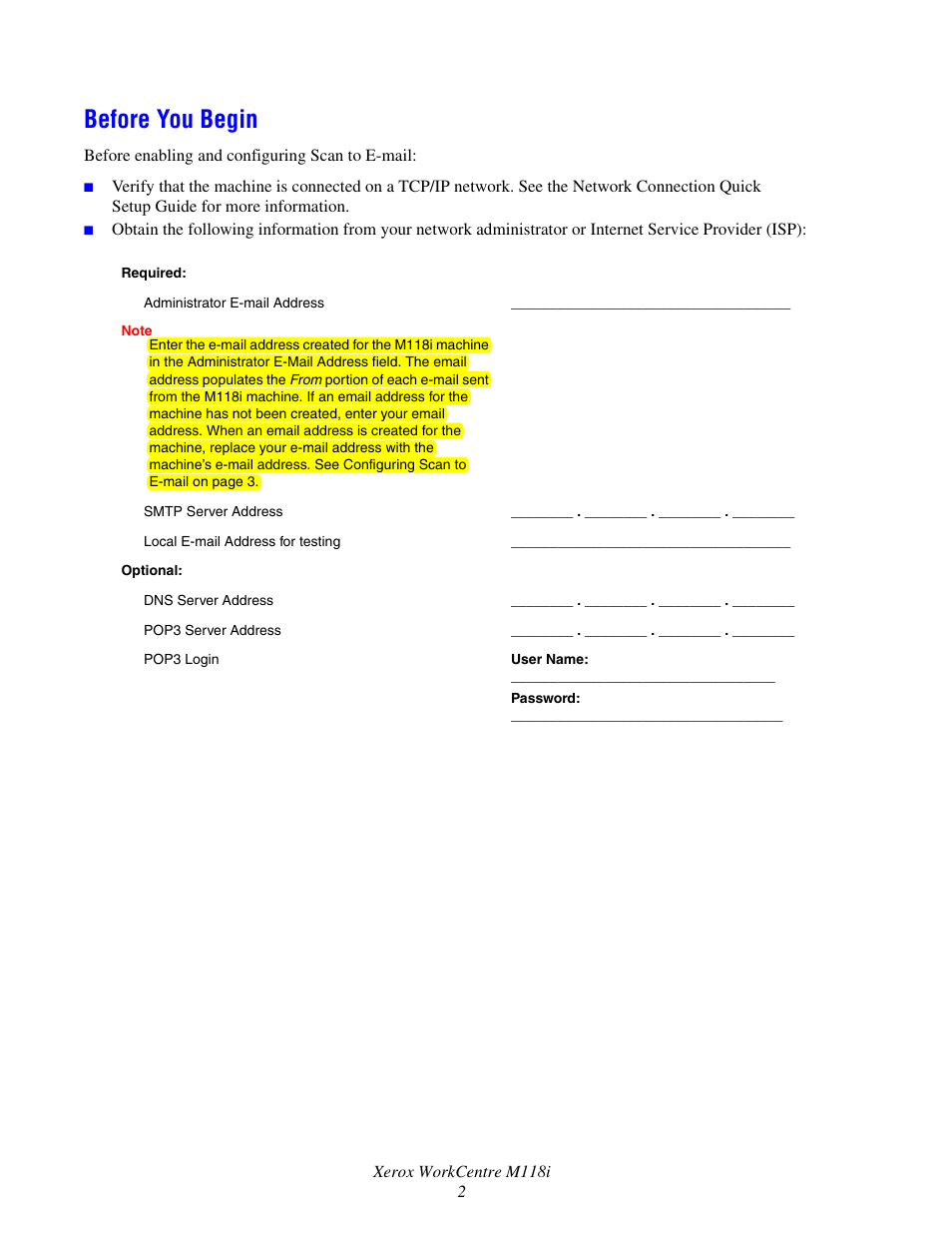 Before you begin | Xerox WorkCentre M118i-4252 User Manual | Page 2 / 5