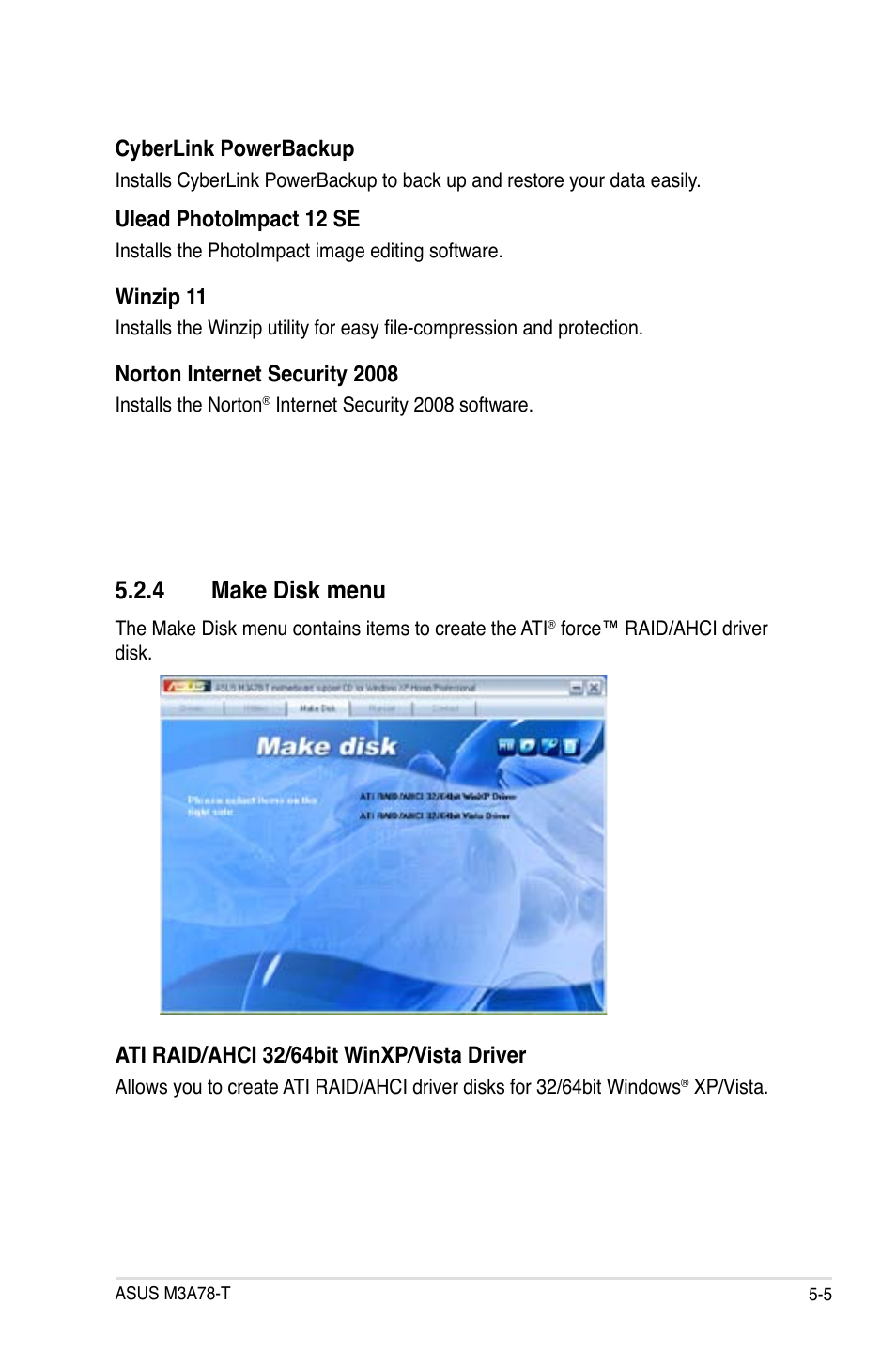 4 make disk menu | Asus M3A78-T User Manual | Page 113 / 166