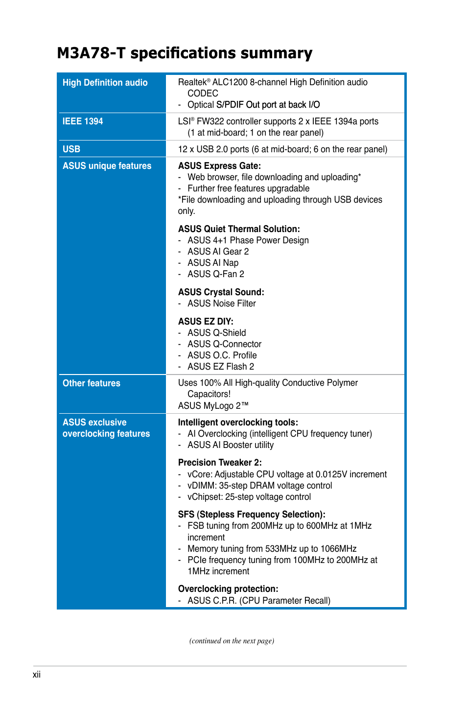 Asus M3A78-T User Manual | Page 12 / 166