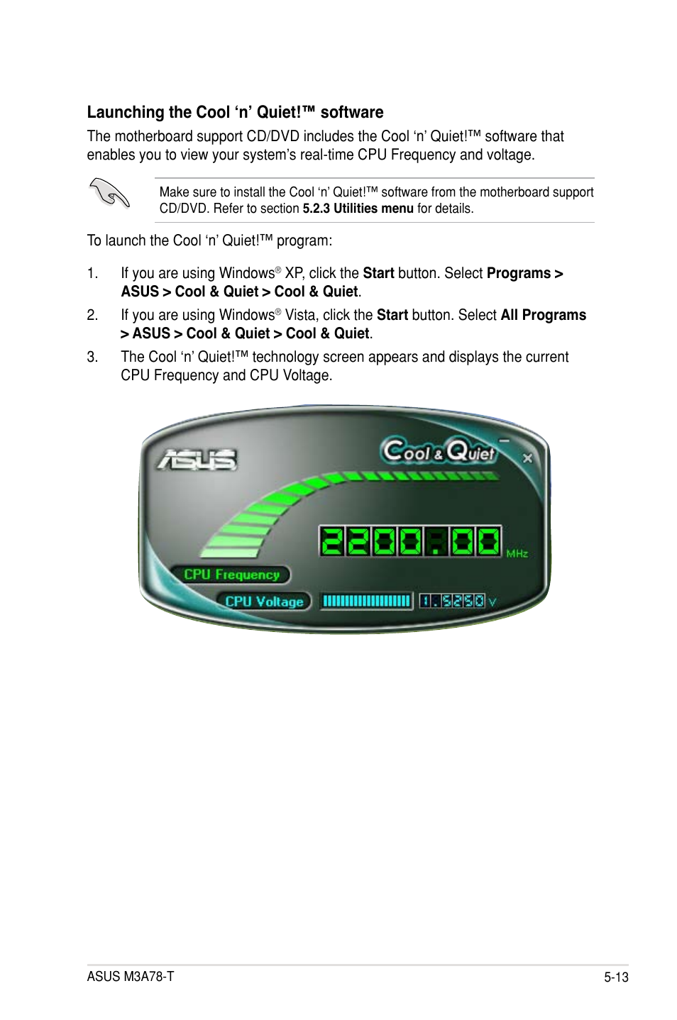 Launching the cool ‘n’ quiet!™ software | Asus M3A78-T User Manual | Page 121 / 166