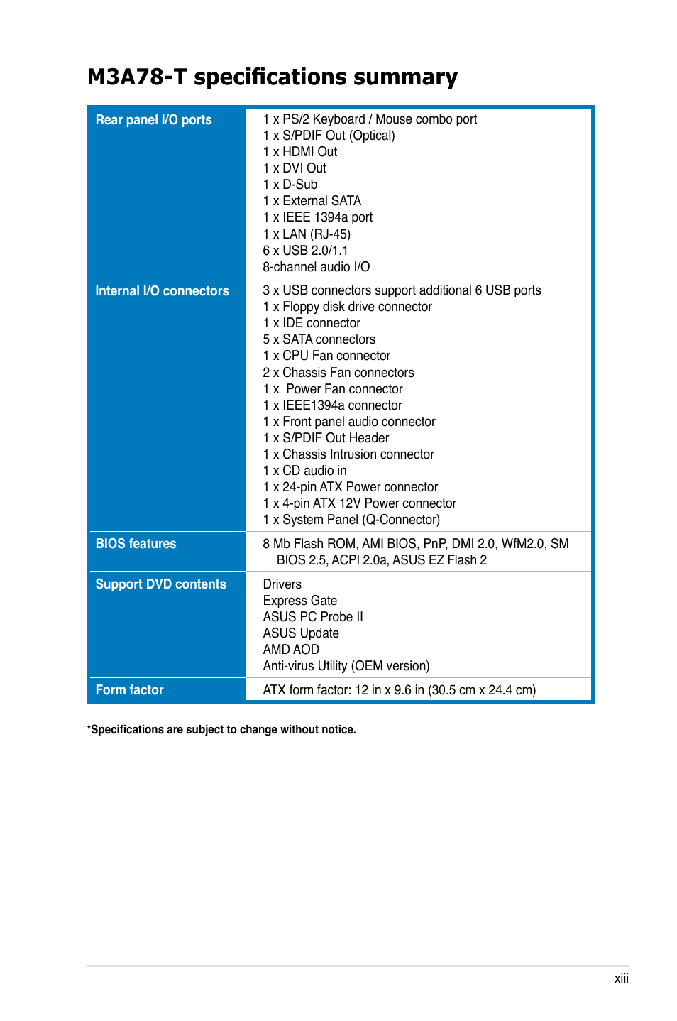 Asus M3A78-T User Manual | Page 13 / 166