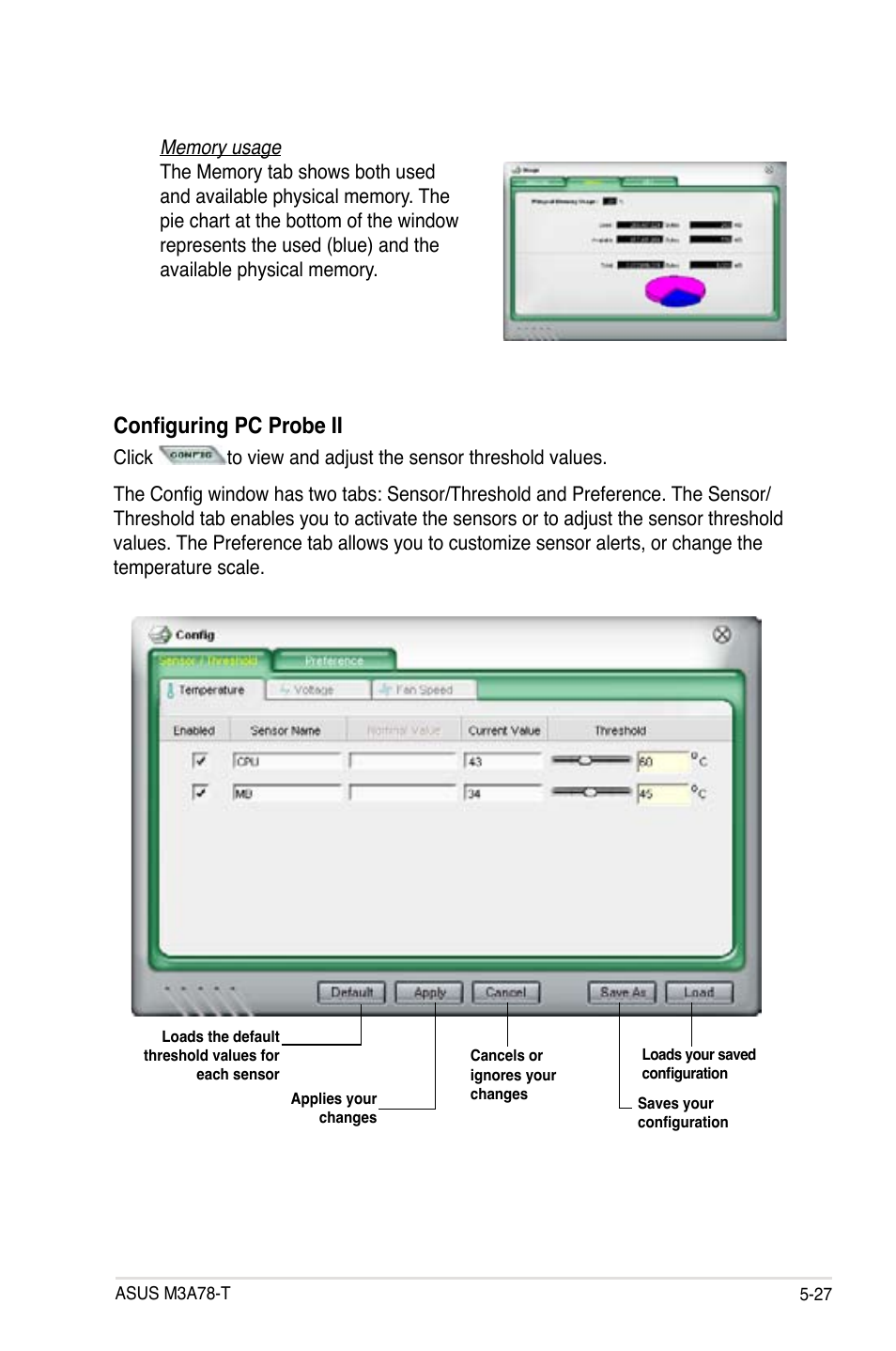 Configuring pc probe ii | Asus M3A78-T User Manual | Page 135 / 166