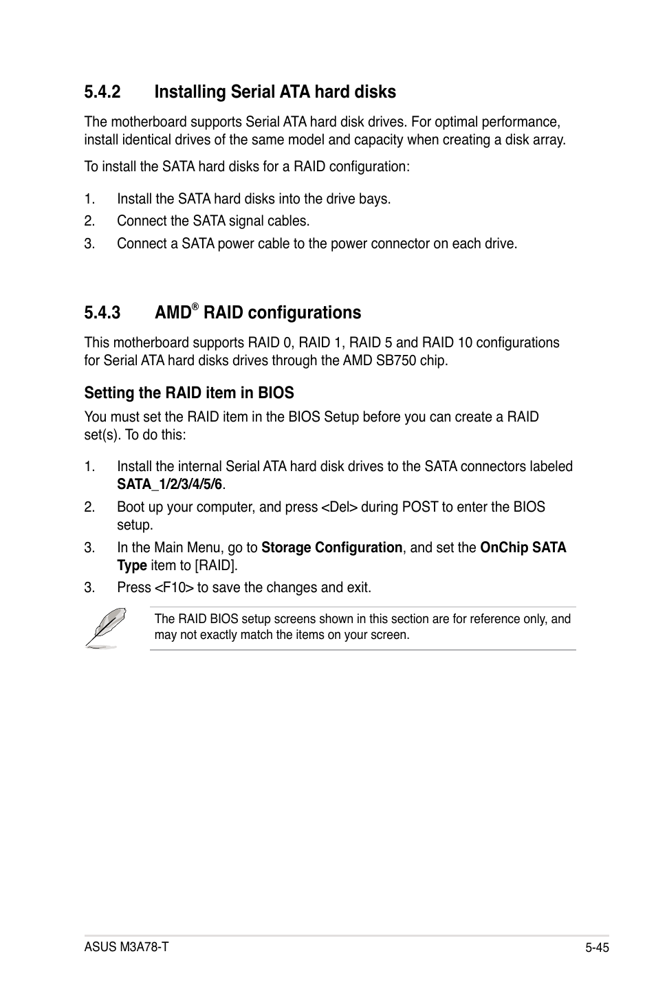 3 amd, Raid configurations, 2 installing serial ata hard disks | Asus M3A78-T User Manual | Page 153 / 166