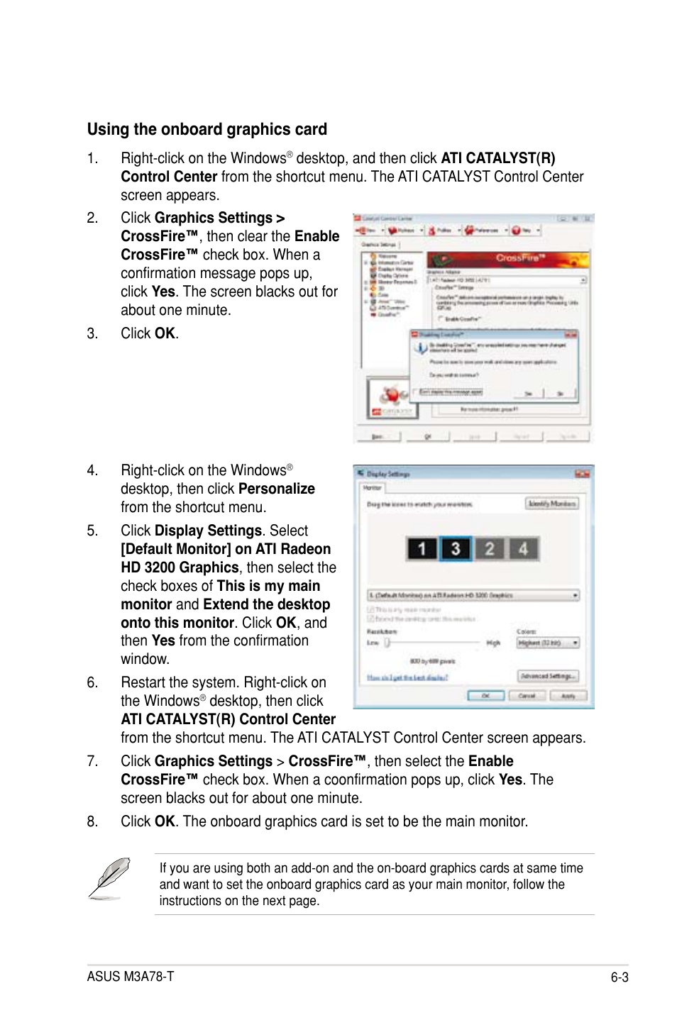 Using the onboard graphics card | Asus M3A78-T User Manual | Page 165 / 166