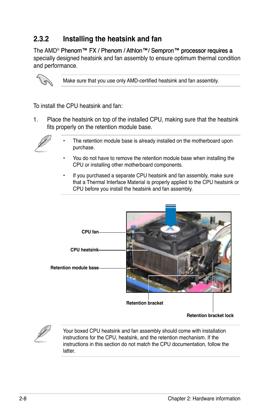 2 installing the heatsink and fan | Asus M3A78-T User Manual | Page 32 / 166