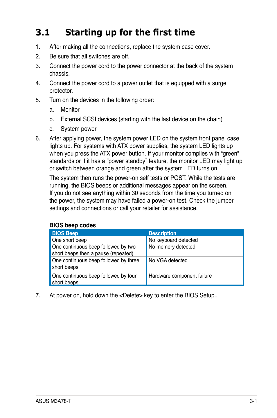 1 starting up for the first time | Asus M3A78-T User Manual | Page 61 / 166