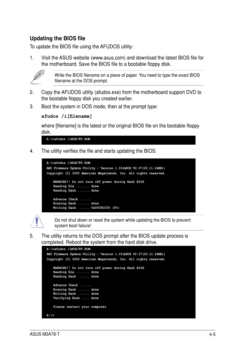 Updating the bios file | Asus M3A78-T User Manual | Page 69 / 166