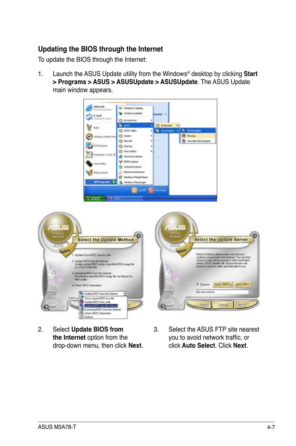 Updating the bios through the internet | Asus M3A78-T User Manual | Page 71 / 166