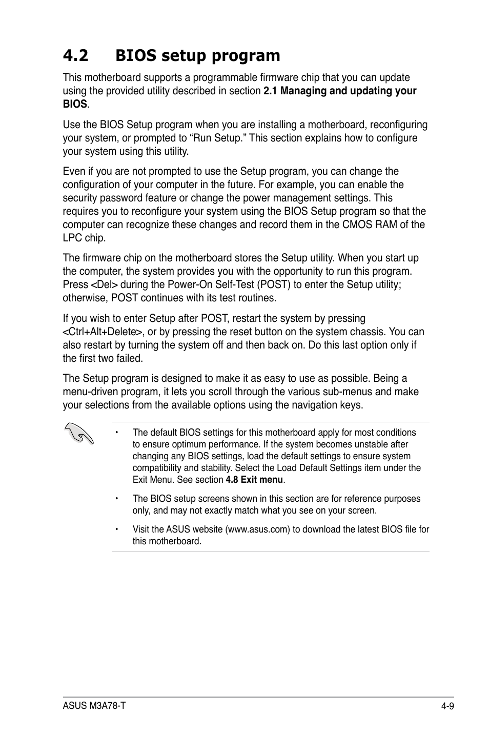 2 bios setup program | Asus M3A78-T User Manual | Page 73 / 166