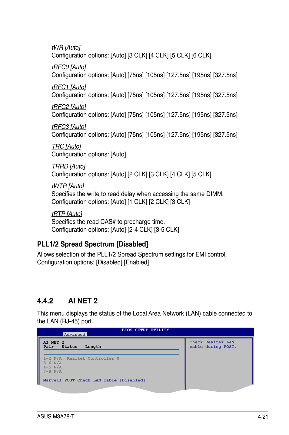 2 ai net 2, Pll1/2 spread spectrum [disabled | Asus M3A78-T User Manual | Page 85 / 166