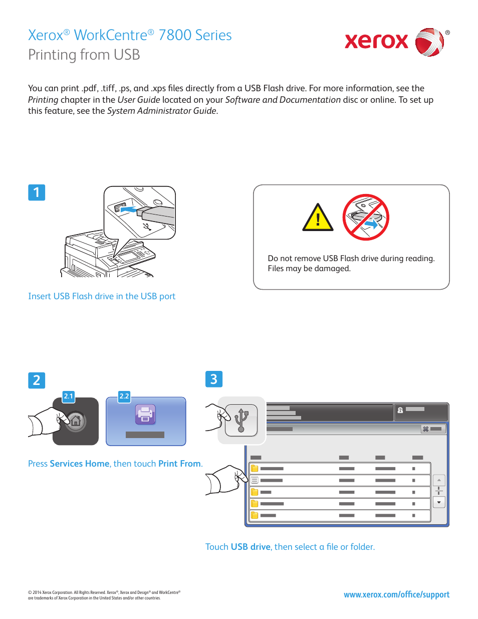 Printing from usb, Xerox, Workcentre | 7800 series | Xerox WorkCentre 7970-3793 User Manual | Page 13 / 14