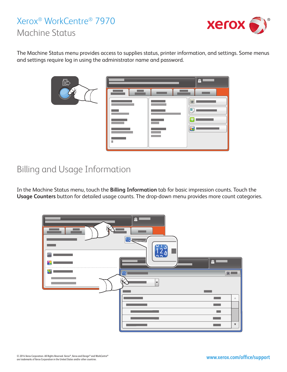 Machine status billing and usage information, Xerox, Workcentre | Xerox WorkCentre 7970-3793 User Manual | Page 2 / 14